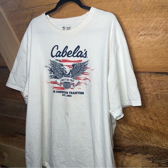 Cabelas Vintage T Shirt Men’s Eagle Land of the Free White Top 2XL - Picture 6 of 9